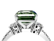 3 Stone Engagement Ring Setting for Fancy Green Asscher Cut Center with Round Cut Side Accents and Prong Head in Platinum