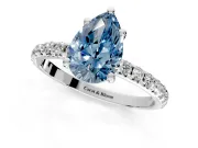 Solitaire Engagement Ring Setting for Fancy Blue Pear-Shaped Center with Micro Pave Band and Prong Head in Platinum