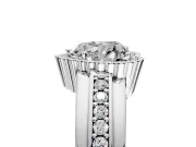 Halo Engagement Ring Setting for Heart-Shaped Center with Wide Band, Inlaid Accent Row and Prong Head in Platinum