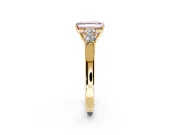 5 Stone Engagement Ring Setting for Fancy Pink Emerald Cut Center with Equal Close-Set Accents and Prong Head in Yellow Gold