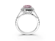 Double Halo Engagement Ring Setting for Fancy Pink Princess Cut Center with Narrow Pave Split Shank and Prong Head in White Gold