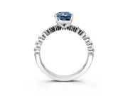 Solitaire Engagement Ring Setting for Fancy Blue Radiant Cut Center with Bezel-Dot Beaded Band and Prong Head in White Gold