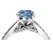 Solitaire Engagement Ring Setting for Fancy Blue Cushion Cut Center with Crossover Accents and Prong Head in Platinum