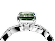 Crossover Engagement Ring Setting for Fancy Green Radiant Cut Center with Pave and Plain Strands and Prong Head in Platinum