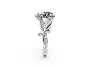 Halo Engagement Ring Setting for Fancy Blue Oval Center with Leaf Motif Split Shank and Prong Head in Platinum