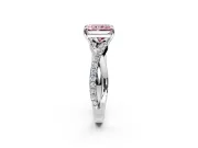 Crossover Engagement Ring Setting for Fancy Pink Radiant Cut Center with Pave and Plain Strands and Prong Head in Sterling Silver