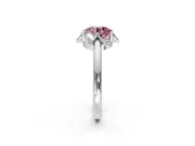 Floral Frame Engagement Ring Setting for Fancy Pink Round Cut Center with Accent Clusters and Prong Head in Sterling Silver