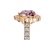 Milgrain Floral Halo Engagement Ring Setting for Fancy Pink Heart-Shaped Center with Pave Band and Prong Head in Rose Gold