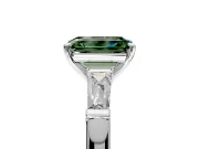 3 Stone Engagement Ring Setting for Fancy Green Emerald Cut Center with Tapered Baguettes, Plain Band and Prong Head in Platinum