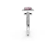 Milgrain Halo Engagement Ring Setting for Fancy Pink Princess Cut Center with Three-Sided Pave Band and Prong Head in Sterling Silver