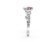 Leaf Motif Engagement Ring Setting for Fancy Pink Oval Center with Pave Band and Prong Head in Platinum