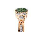 Cluster Engagement Ring Setting for Fancy Green Cushion Cut Center with Bezel Accent Clusters and Prong Head in Rose Gold