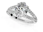 Solitaire Engagement Ring Setting for Oval Center with Pave Split Shank and Prong Head in Platinum