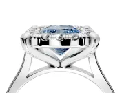 Single Halo Engagement Ring Setting for Fancy Blue Cushion Cut Center with Corner Claws, Plain Band and Prong Head in Sterling Silver