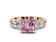 5 Stone Engagement Ring Setting for Fancy Pink Princess Cut Center with Graduated Accents and Prong Head in Rose Gold