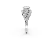 Halo Engagement Ring Setting for Princess Cut Center with Marquise and Pave Bypass Band and Prong Head in White Gold