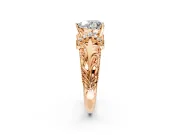 Solitaire Engagement Ring Setting for Heart-Shaped Center with Filigree Accent Basket and Prong Head in Rose Gold