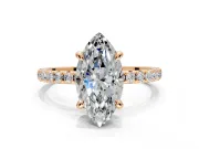 Solitaire Engagement Ring Setting for Marquise Center with Fine Pave Narrow Band and Prong Head in Rose Gold