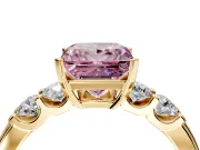 5 Stone Engagement Ring Setting for Fancy Pink Princess Cut Center with Plain Band and Prong Head in Yellow Gold