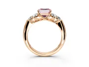 Cluster Engagement Ring Setting for Fancy Pink Asscher Cut Center with Round Cut Accent Frame and Prong Head in Rose Gold