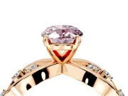 Solitaire Engagement Ring Setting for Fancy Pink Oval Center with Criss-Cross Accent Band and Prong Head in Rose Gold