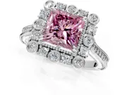 Milgrain Halo Engagement Ring Setting for Fancy Pink Princess Cut Center with Bezel Point Accents and Prong Head in Sterling Silver