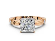 Solitaire Engagement Ring Setting for Princess Cut Center with Carved Leaf Shoulders and Prong Head in Rose Gold