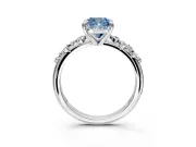 Solitaire Engagement Ring Setting for Fancy Blue Cushion Cut Center with Trailing Leaf Accent Band and Prong Head in Platinum