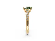 Solitaire Engagement Ring Setting for Fancy Green Oval Center with Trailing Leaf Accent Band and Prong Head in Yellow Gold