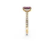 Solitaire Engagement Ring Setting for Fancy Pink Emerald Cut Center with Fine Pave Band and Prong Head in Yellow Gold
