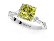 Solitaire Engagement Ring Setting for Fancy Yellow Cushion Cut Center with Bezel Station Band and Prong Head in Platinum