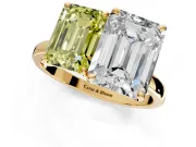 Fancy Yellow Emerald Cut and Emerald Cut Lab-Grown Diamond Toi et Moi Engagement Ring with Prong-Set Stones in Yellow Gold