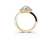 Floral Halo Engagement Ring Setting for Pear-Shaped Center with Pave Accents and Prong Head in Yellow Gold