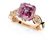 Solitaire Engagement Ring Setting for Fancy Pink Asscher Cut Center with Accented Twist Band and Leaf Prong Head in Rose Gold