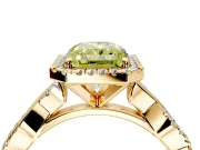 Halo Engagement Ring Setting for Fancy Yellow Radiant Cut Center with Pave and Plain Twist Band and Prong Head in Yellow Gold