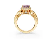 Bypass Halo Engagement Ring Setting for Fancy Pink Princess Cut Center with Bezel Accents, Milgrain and Prong Head in Yellow Gold