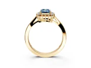 Starburst Halo Engagement Ring Setting for Fancy Blue Emerald Cut Center with Flat Cathedral Band and Prong Head in Yellow Gold