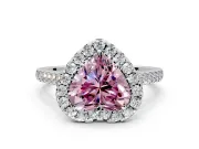 Halo Engagement Ring Setting for Fancy Pink Heart-Shaped Center with Narrowing Pave Band and Prong Head in Platinum