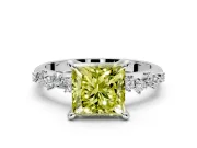 Solitaire Engagement Ring Setting for Fancy Yellow Princess Cut Center with Trailing Leaf Accent Band and Prong Head in Platinum