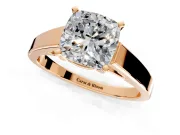 Solitaire Engagement Ring Setting for Cushion Cut Center with Tapered Split Shoulders and Prong Head in Rose Gold