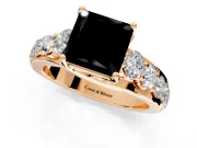 Solitaire Engagement Ring Setting for Fancy Black Princess Cut Center with Graduated Shared Prongs and Prong Head in Rose Gold