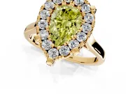 Single Halo Engagement Ring Setting for Fancy Yellow Pear-Shaped Center with Corner Claws, Plain Band and Prong Head in Yellow Gold