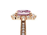 Milgrain Halo Engagement Ring Setting for Fancy Pink Asscher Cut Center with Bezel Point Accents and Prong Head in Rose Gold
