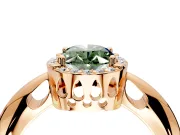 Halo Engagement Ring Setting for Fancy Green Oval Center with Tapered Plain Band and Prong Head in Rose Gold