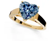Solitaire Engagement Ring Setting for Fancy Blue Heart-Shaped Center with Tapered Split Shoulders and Prong Head in Yellow Gold