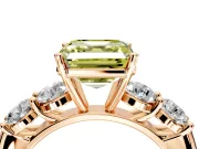 5 Stone Engagement Ring Setting for Fancy Yellow Asscher Cut Center with Graduated Accents and Prong Head in Rose Gold