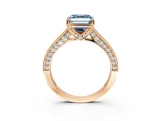 Solitaire Engagement Ring Setting for Fancy Blue Asscher Cut Center with Milgrain-Framed Pave Band and Prong Head in Rose Gold