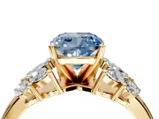 Leaf Cluster Engagement Ring Setting for Fancy Blue Cushion Cut Center with Marquise Accents and Prong Head in Yellow Gold