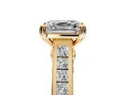 Solitaire Engagement Ring Setting for Asscher Cut Center with Channel Band and Double Claw Prong Head in Yellow Gold