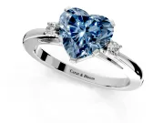 3 Stone Engagement Ring Setting for Fancy Blue Heart-Shaped Center with Low-Set Round Cut Accents and Prong Head in White Gold